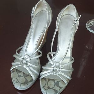 Coach silver wedge heel sandals